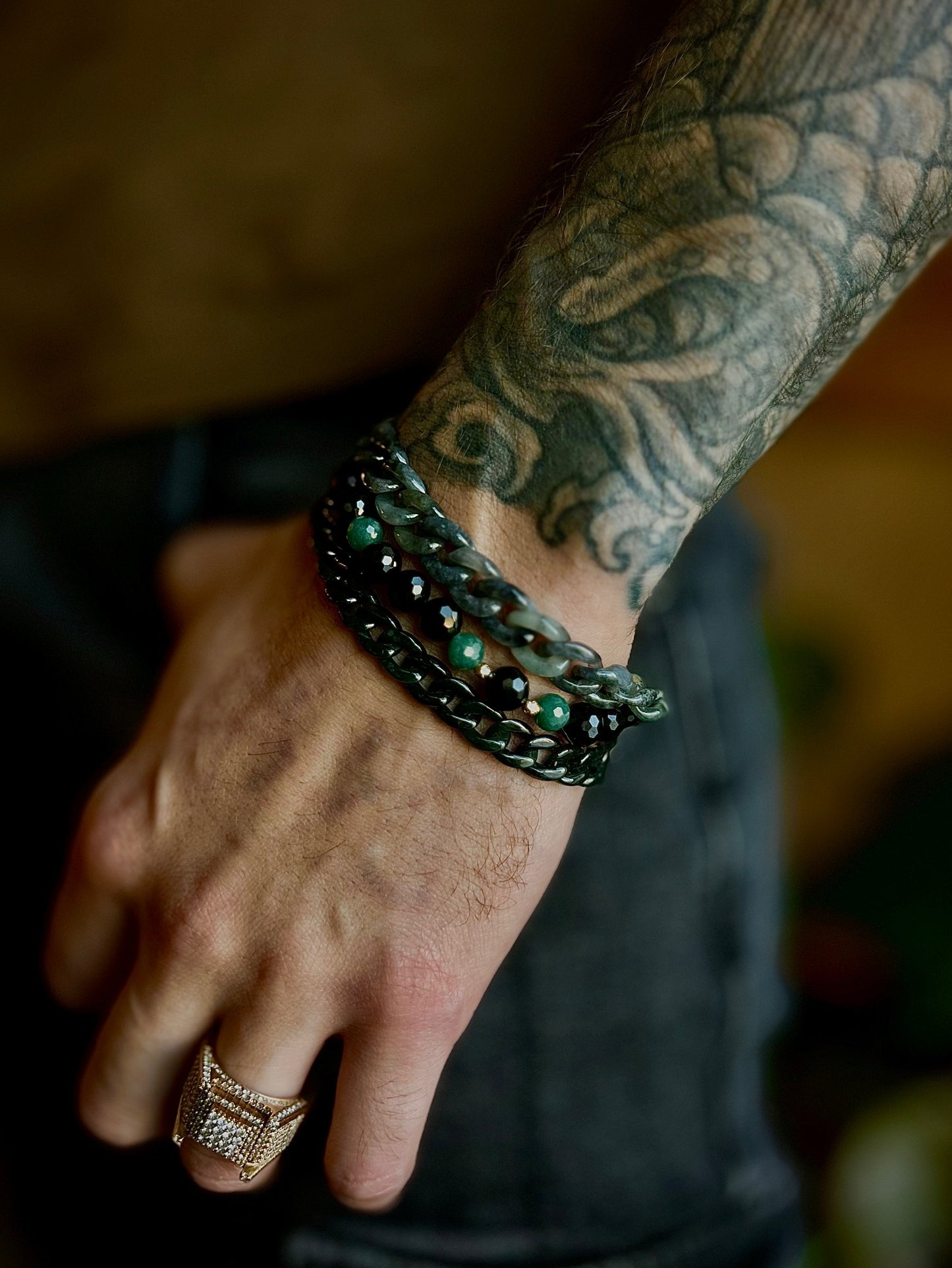 CUBAN BRACELET black jade *Gold Clasp*