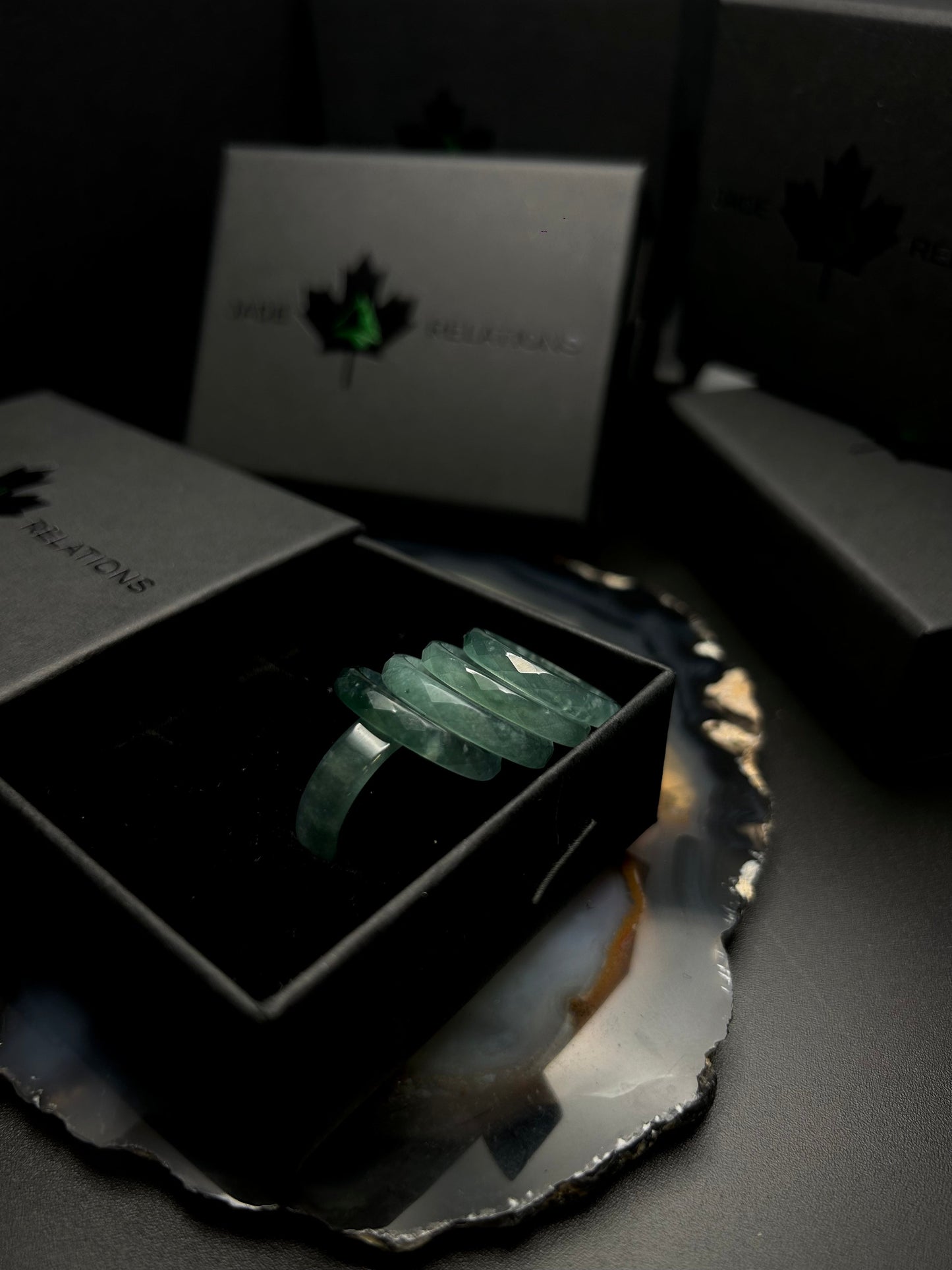 * Icy Diamond Cut Blue Water Jade Ring