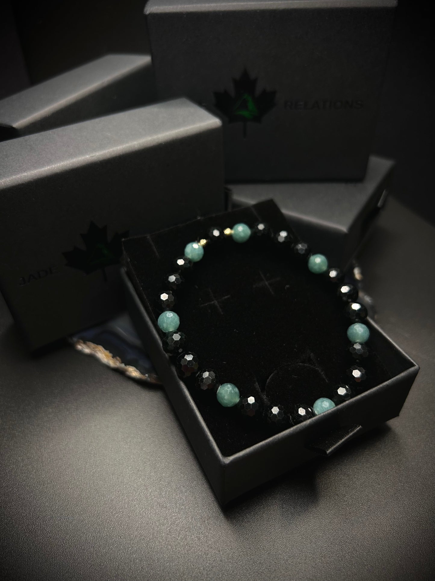 *    Blue and Black Jade Diamond Cut Bracelet with Solid 14K gold !!new!!