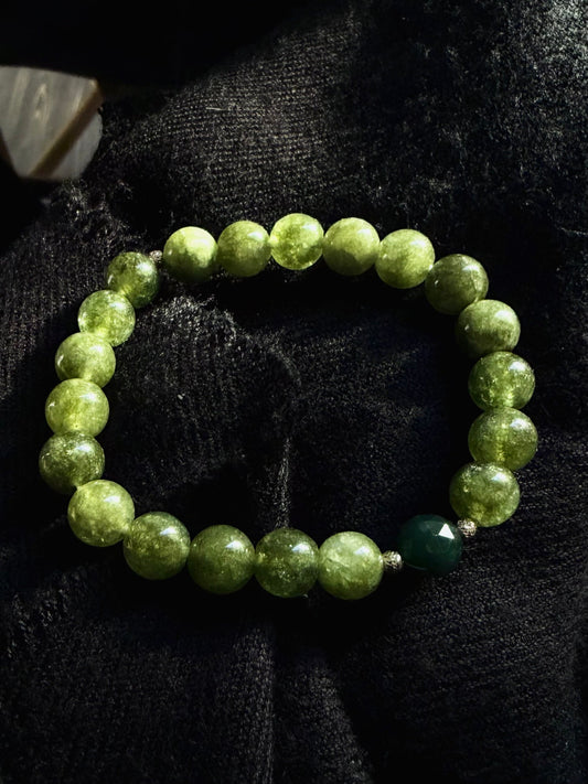 Green Jade Bracelet with 14K Solid Gold