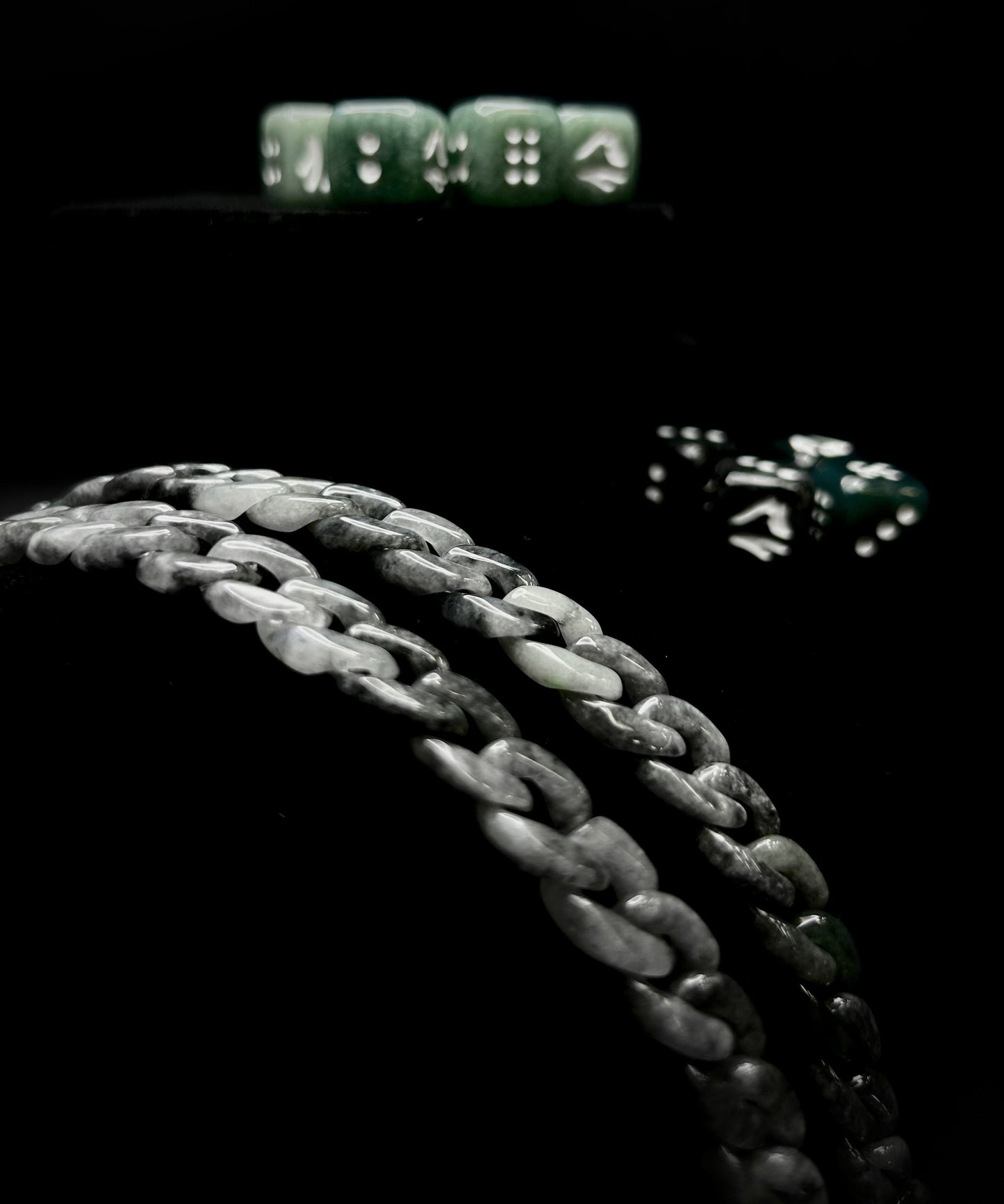 CUBAN BRACELET white/black jade *Silver Clasp*