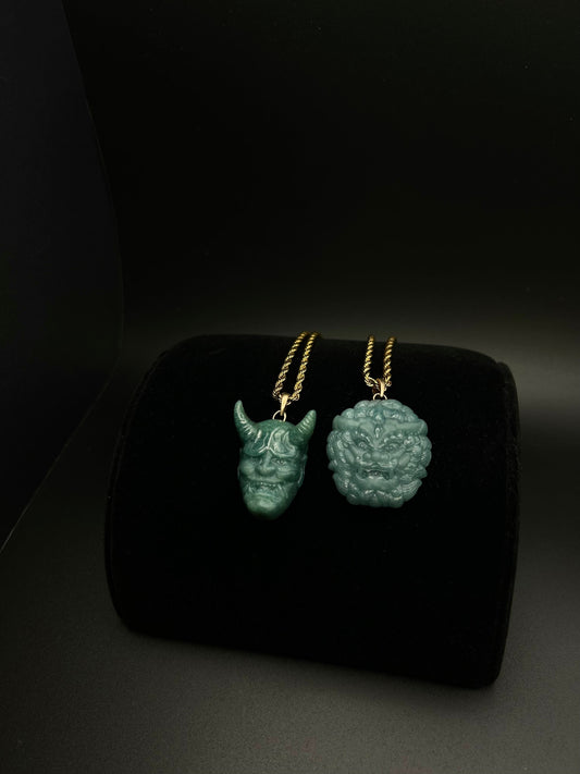 Custom for M - 2.7cm / 3.1cm  Green | Blue Water Jade Pendants with Gold (2nd)